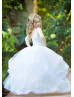 Spaghetti Straps White Tulle Ruffle Long Flower Girl Dress